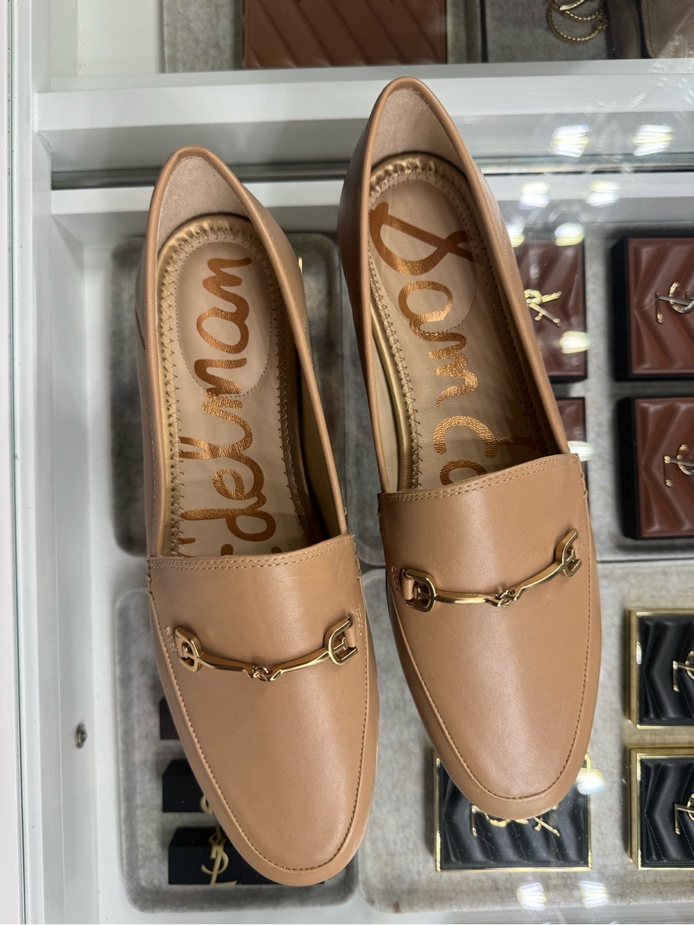 Sam Edelman Tan Leather Bit Loafers - Gold Hardware